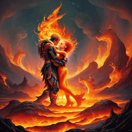 Fiery Embrace: Lava Elementals in Fantasy Art Style