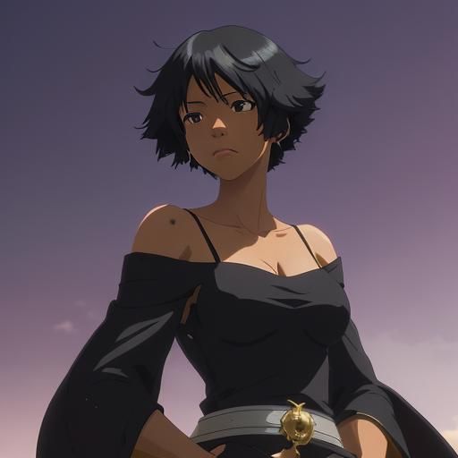 Elegant Black Woman in Anime Key Visual Style