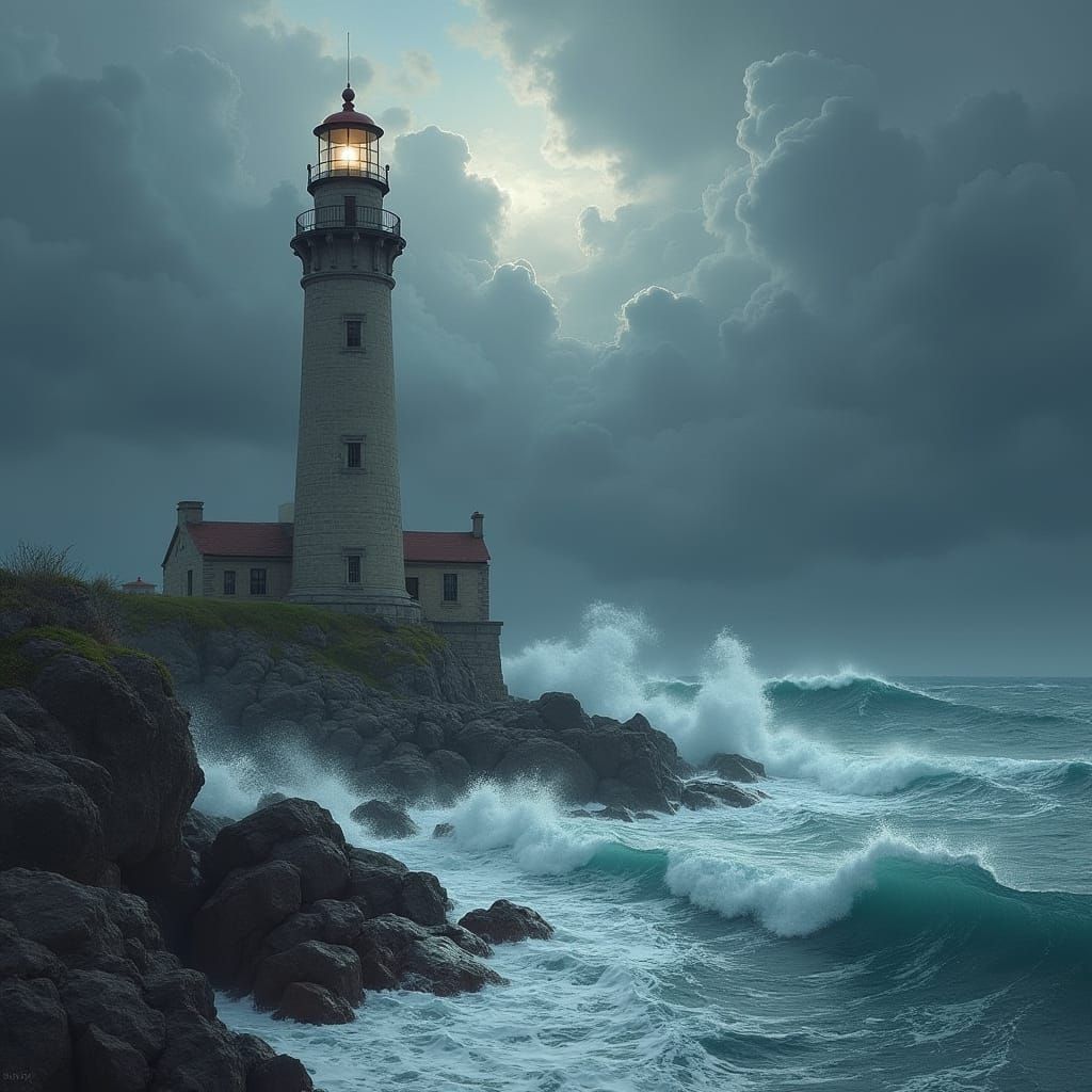 Majestic Lighthouse Defies Tempestuous Sea