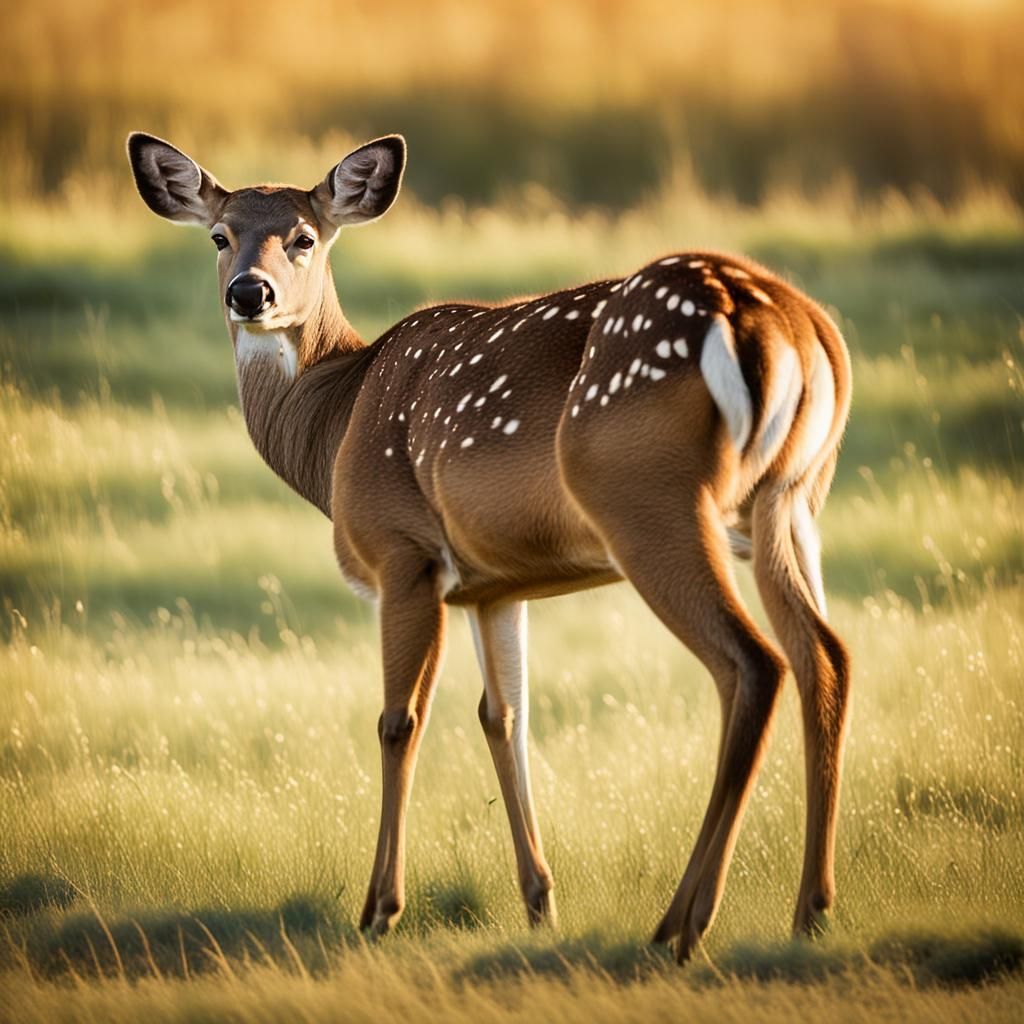 Deer Grazing in Open Pasture: Wildlife Photography