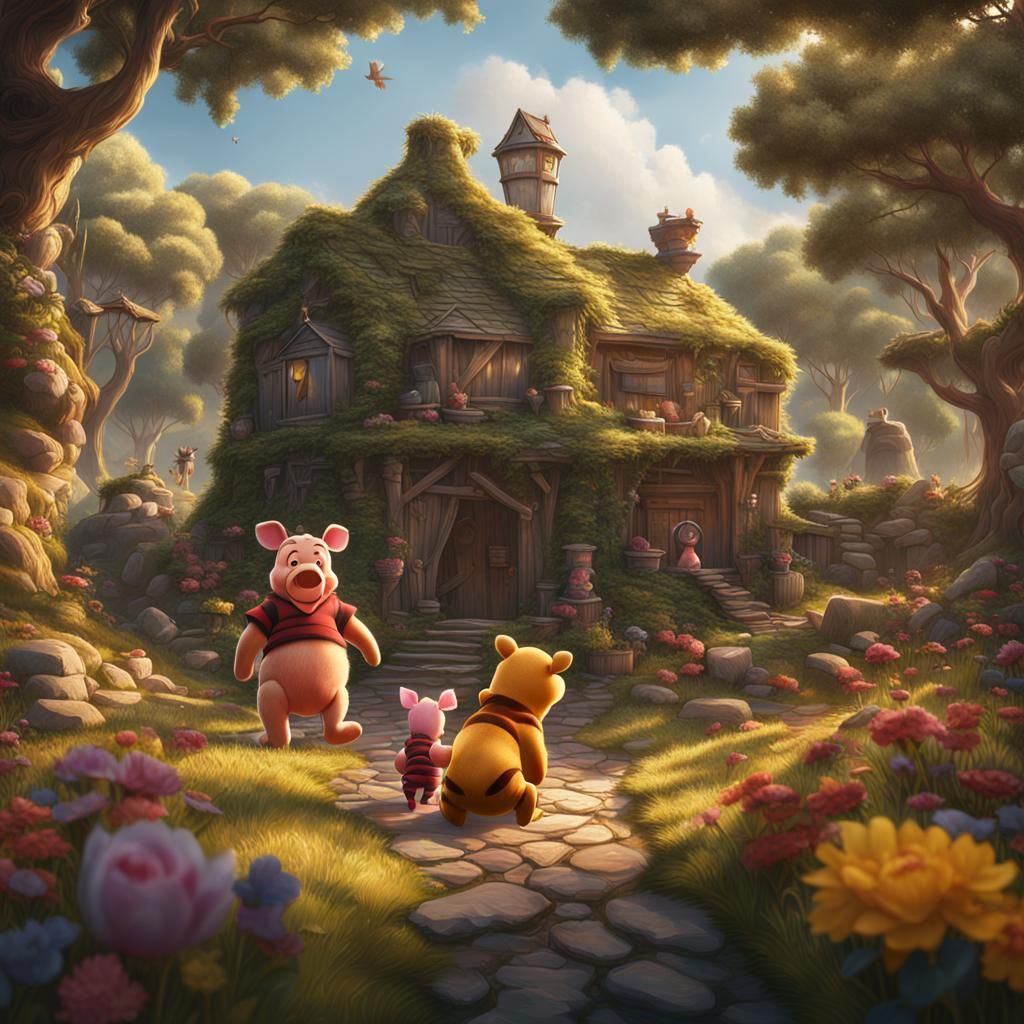 Piglet, Winnie the Pooh, and Tigger: Detailed Fantasy Art