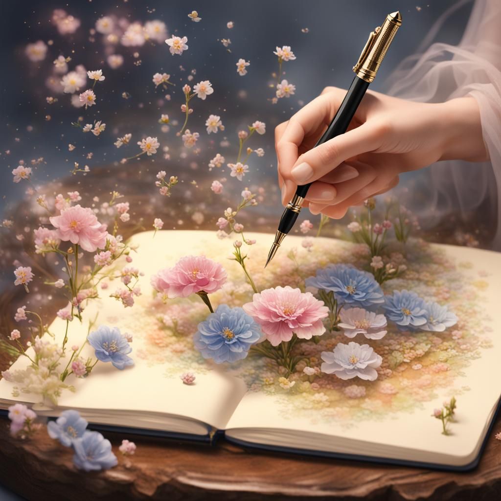 Resin Pen with Flowers Forming Woman