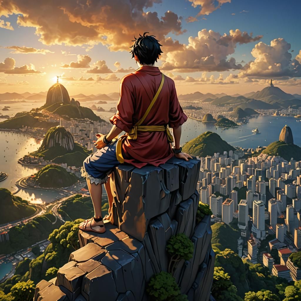 Luffy on Christ the Redeemer in Rio: Anime Art