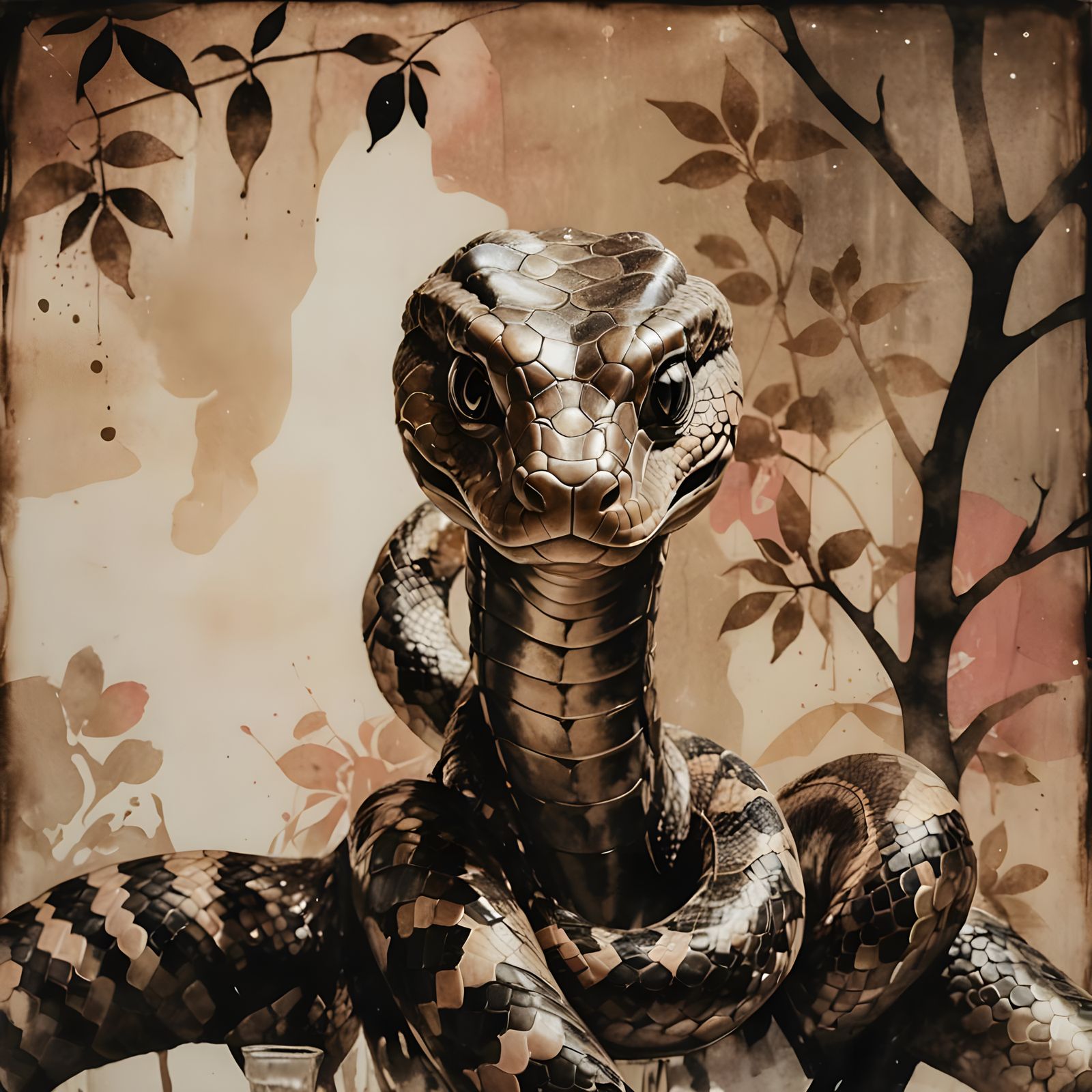 Sumi-e Snake Person in 50's Pop Art Style