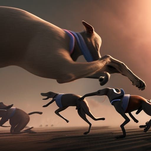 Five-Legged Greyhounds Run in Fantastical Space