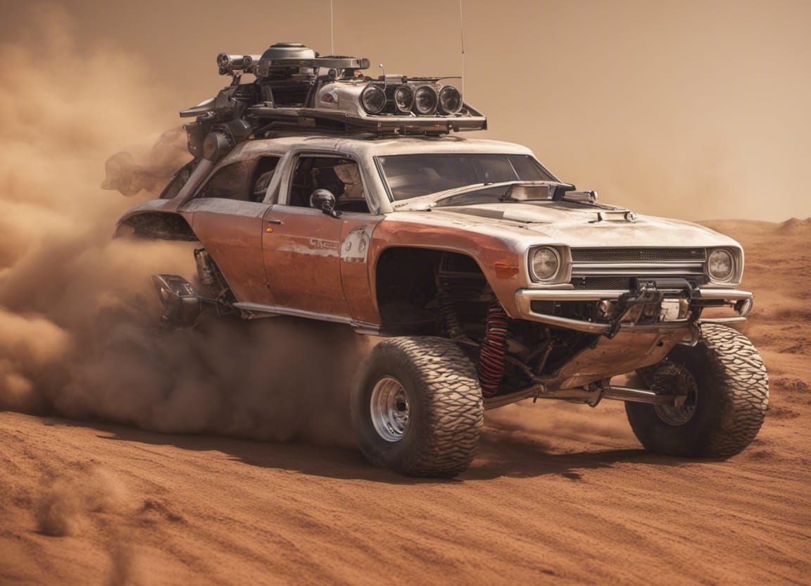 Dodge Mars Rover Muscle Car on Mars in Sandstorm