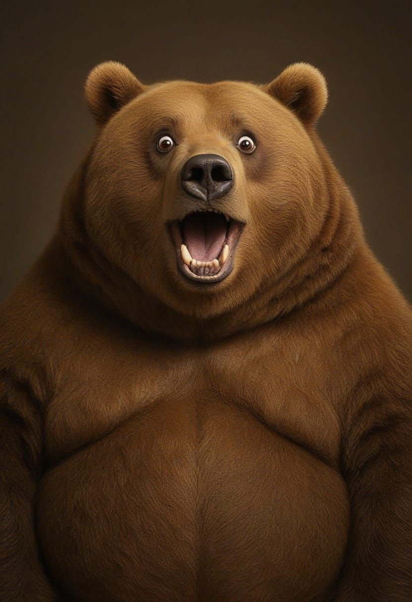 Obese Kodiak Bear Portrait Full of Surprised Excitement