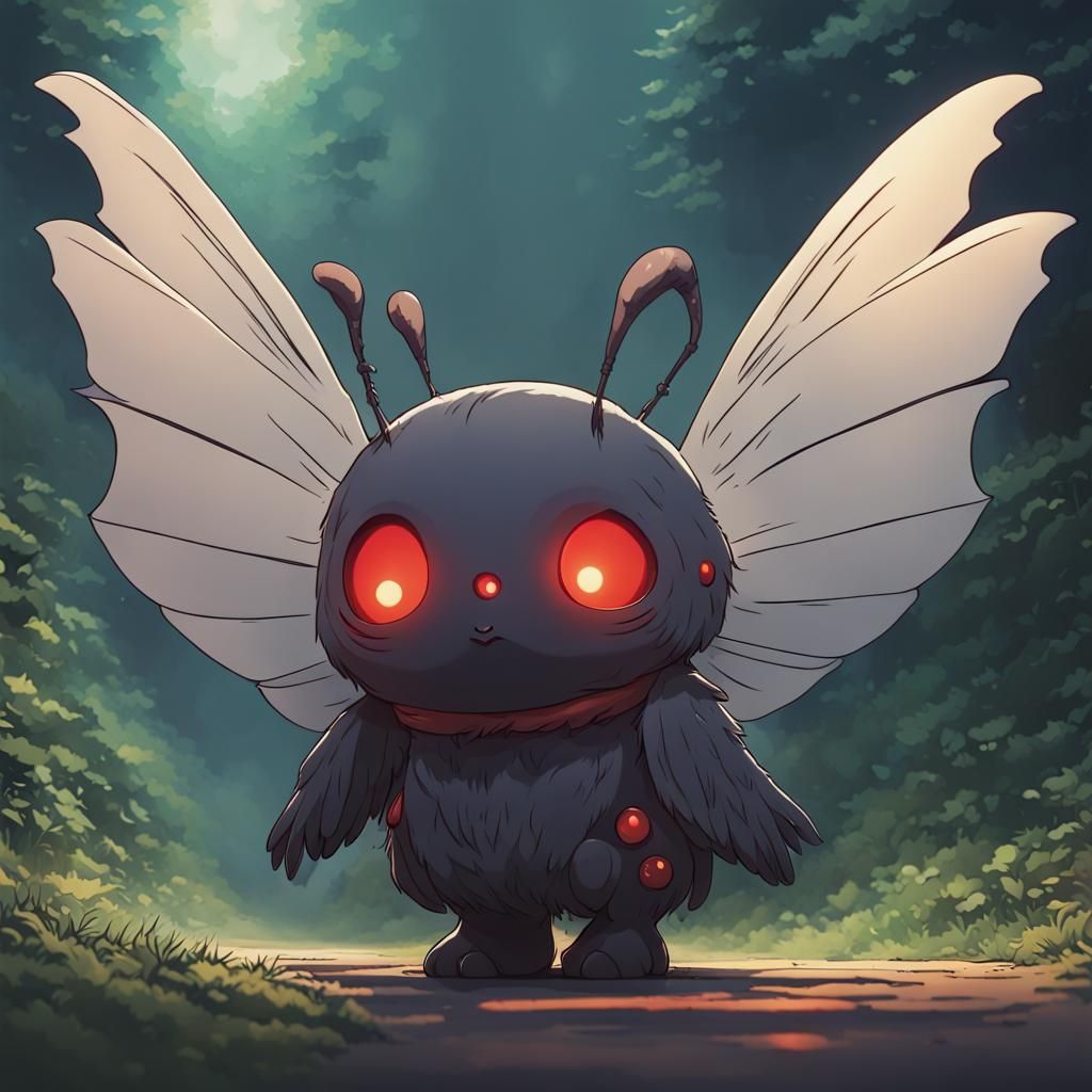 Cute Chibi Mothman in Studio Ghibli Style