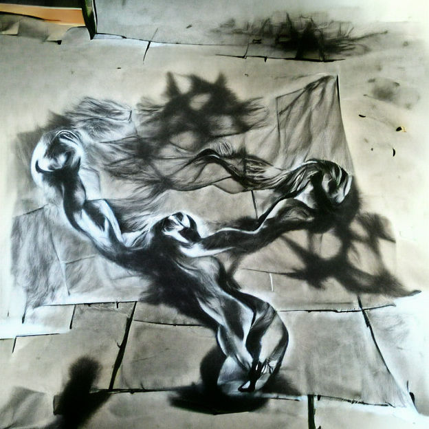 Charcoal Drawing of Shadows in the Wind