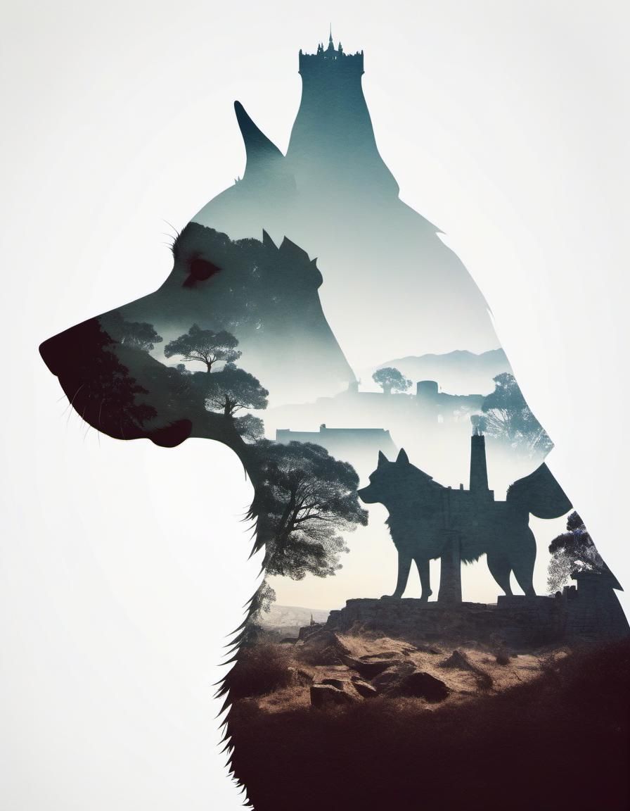 Dog Silhouette Double Exposure in Surrealist Style