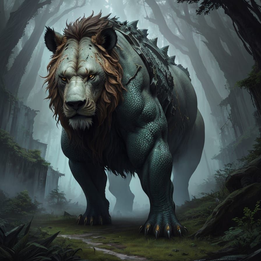 Hybrid Beast: Lion, Bear, Rhino, Crocodile Fusion