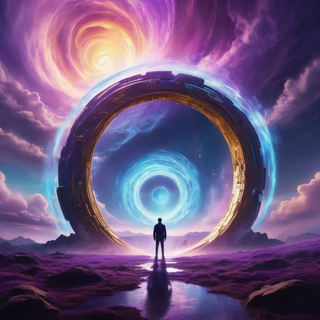 A Figure Admires a Breathtaking Time Portal in a Dreamlike S...