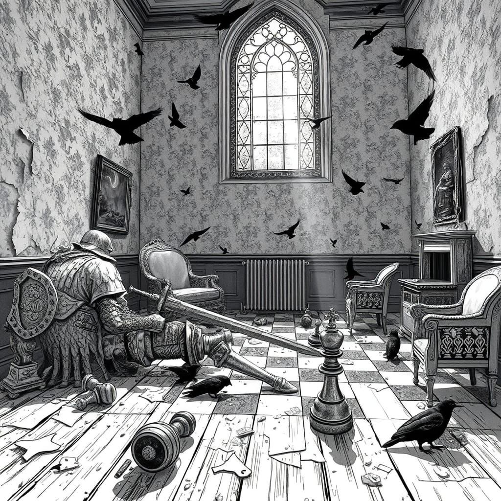 Abandoned Victorian Room in Haunting Black and White