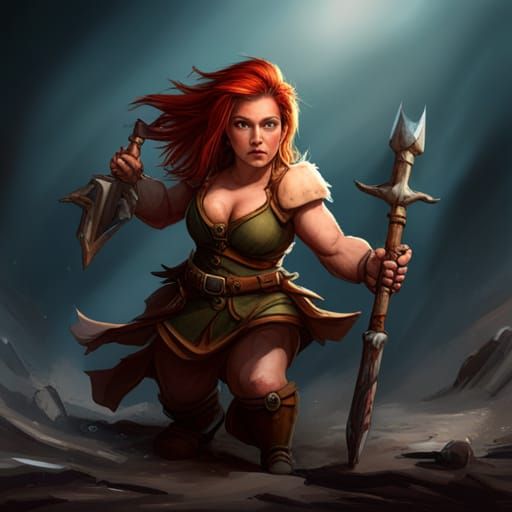 Dwarf Barbarian with Red Hair, Dark Fantasy Art