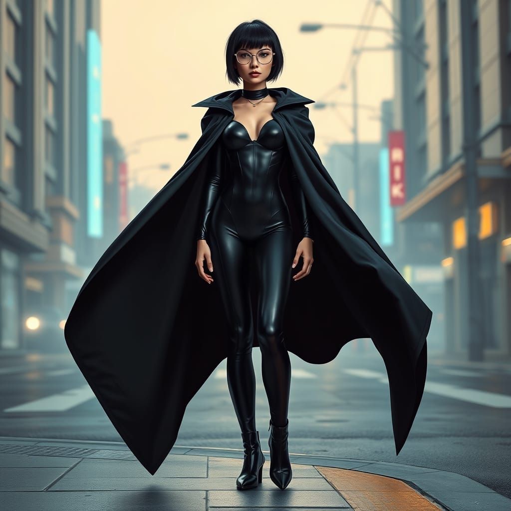 Cyberpunk Siren in Skintight Black Cat Suit