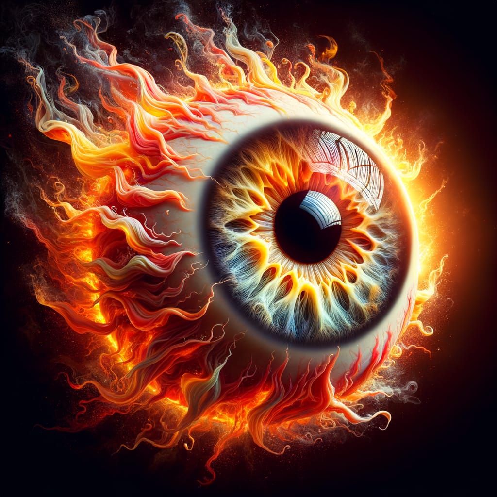 Hyperrealistic Eyeball Ablaze in Vivid Flames