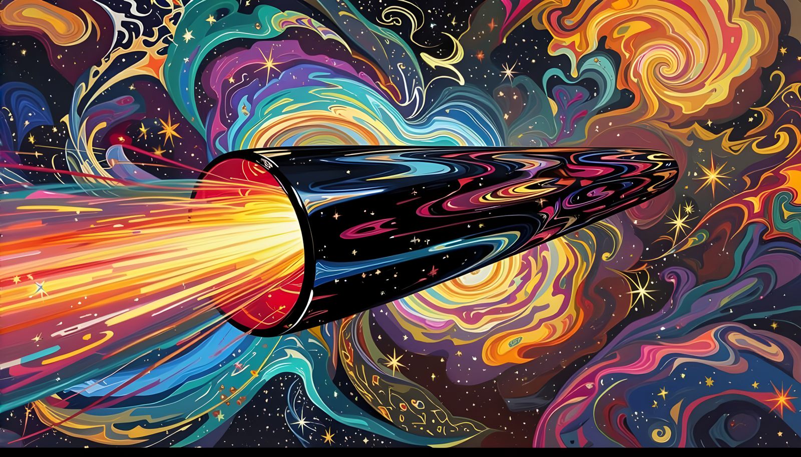 Iridescent Cylinder in Colorful Abstract Cosmos