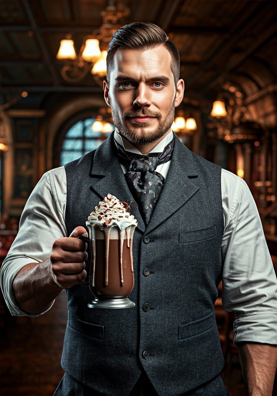 Steampunk Cafe: Handsome Man with Hot Chocolate