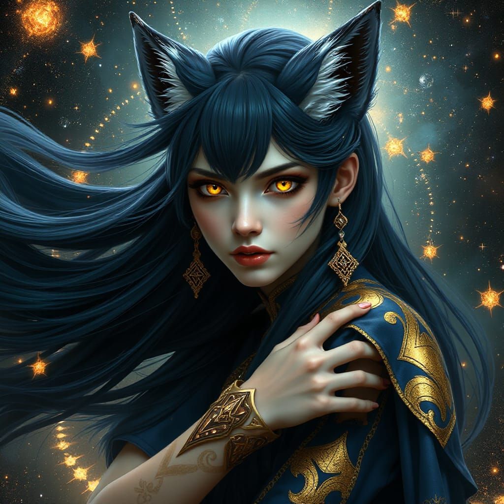 Ethereal Fox-Eared Noble in Cosmic Splendor