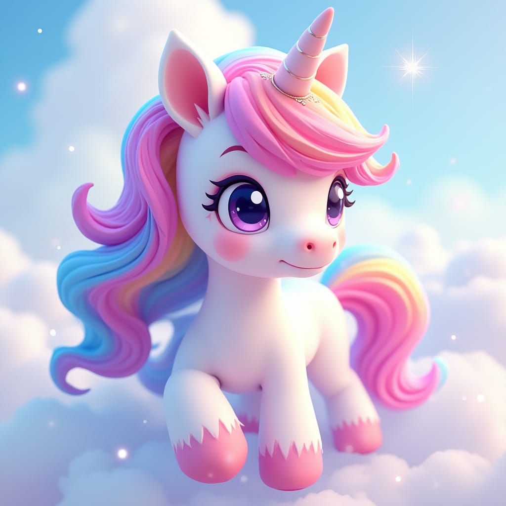 Whimsical Cartoon Unicorn Winks with Sparkling Eye in Vibran...