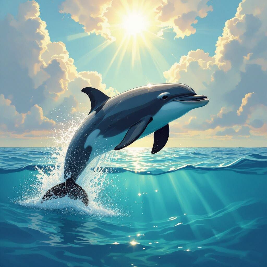 Dolphin Leaping in Turquoise Ocean with Sunbeams