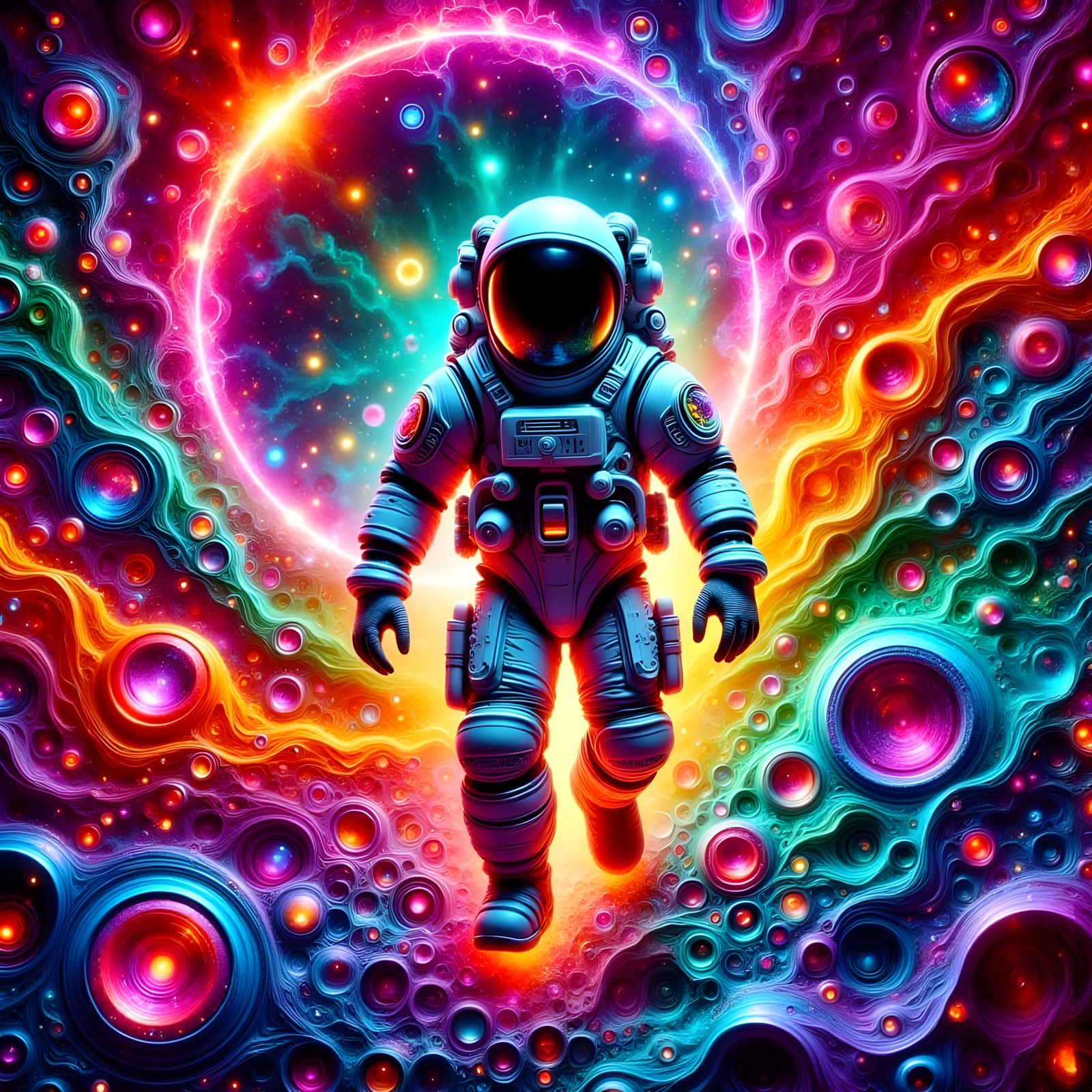 Astronaut in Vibrant Neon Vortex