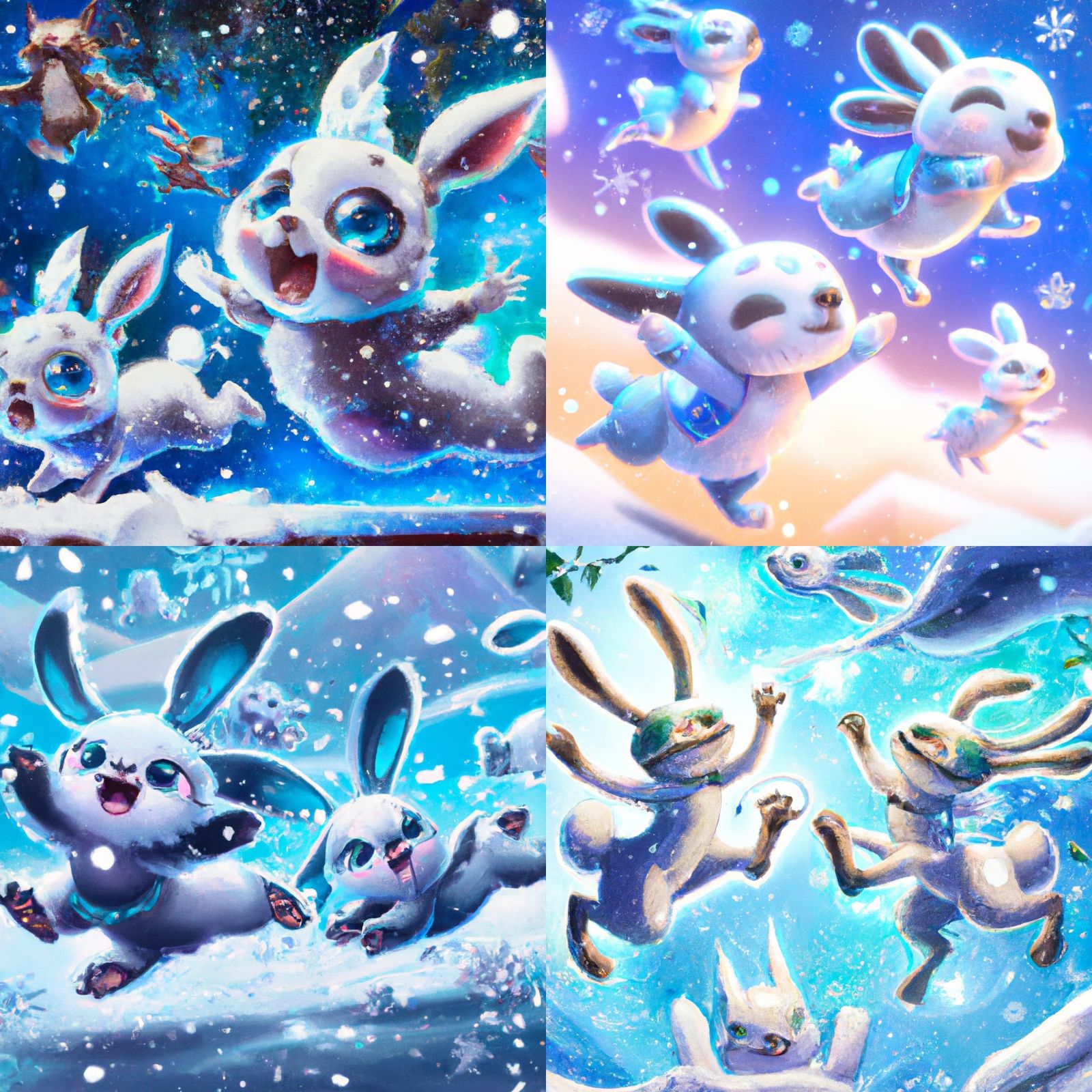 Chibi Arctic Hares in Winter Wonderland