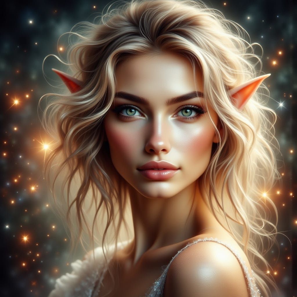 Enchanted Portrait of Beautiful Woman with Elven Features
