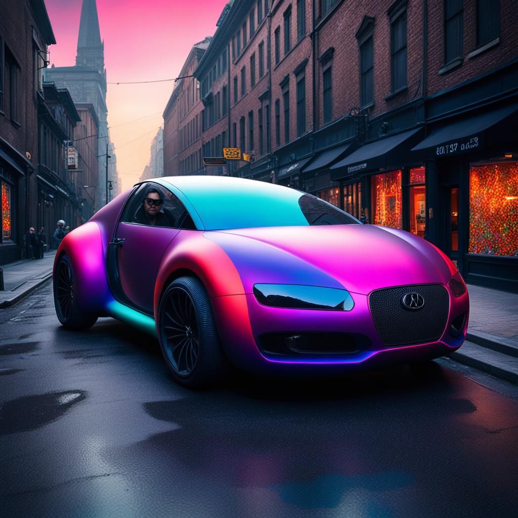 Inflatable Nylon Car in Pointillist Style