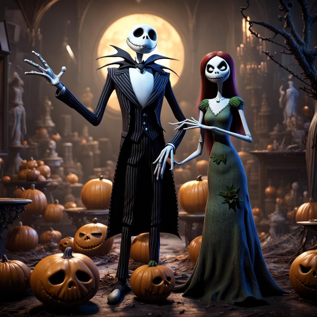 Jack and Sally: Nightmare Before Christmas in Matte Painting