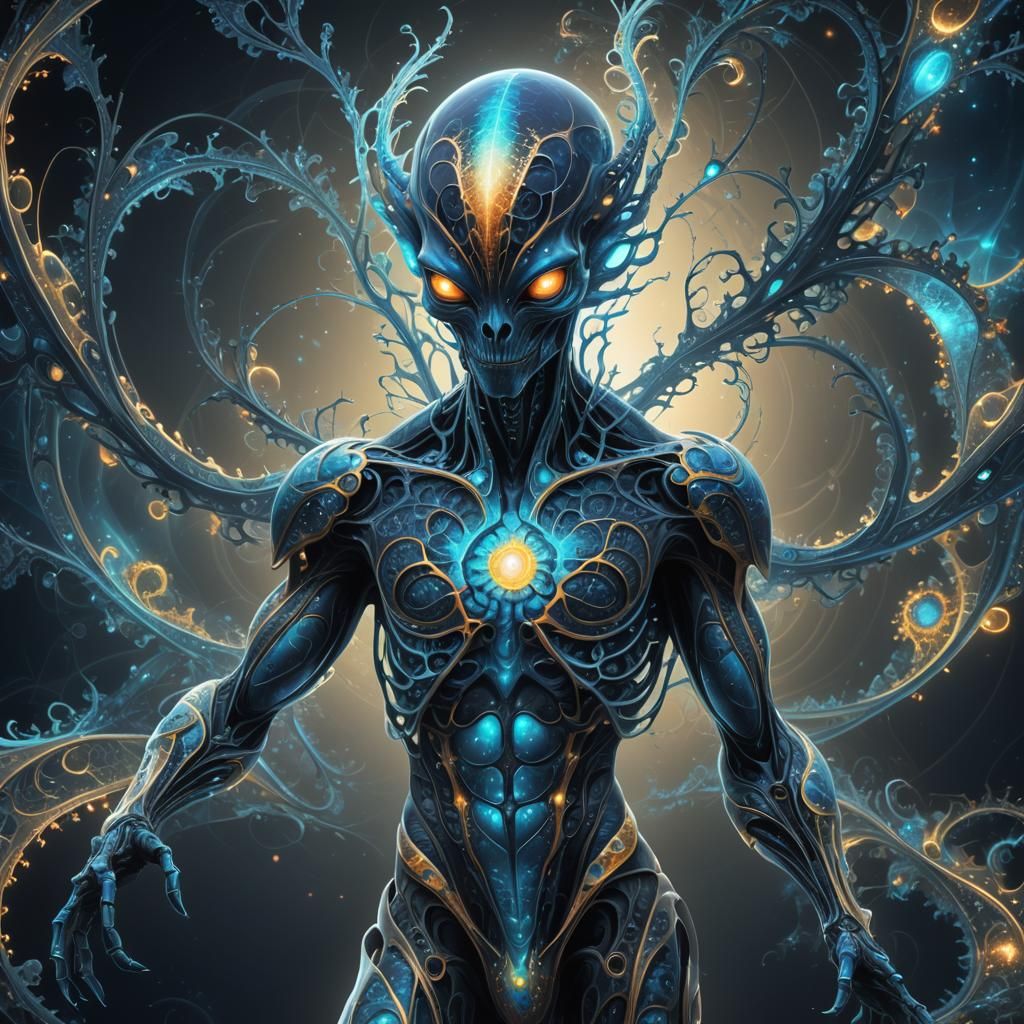 Abstract Fractal Alien with Bioluminescent Markings