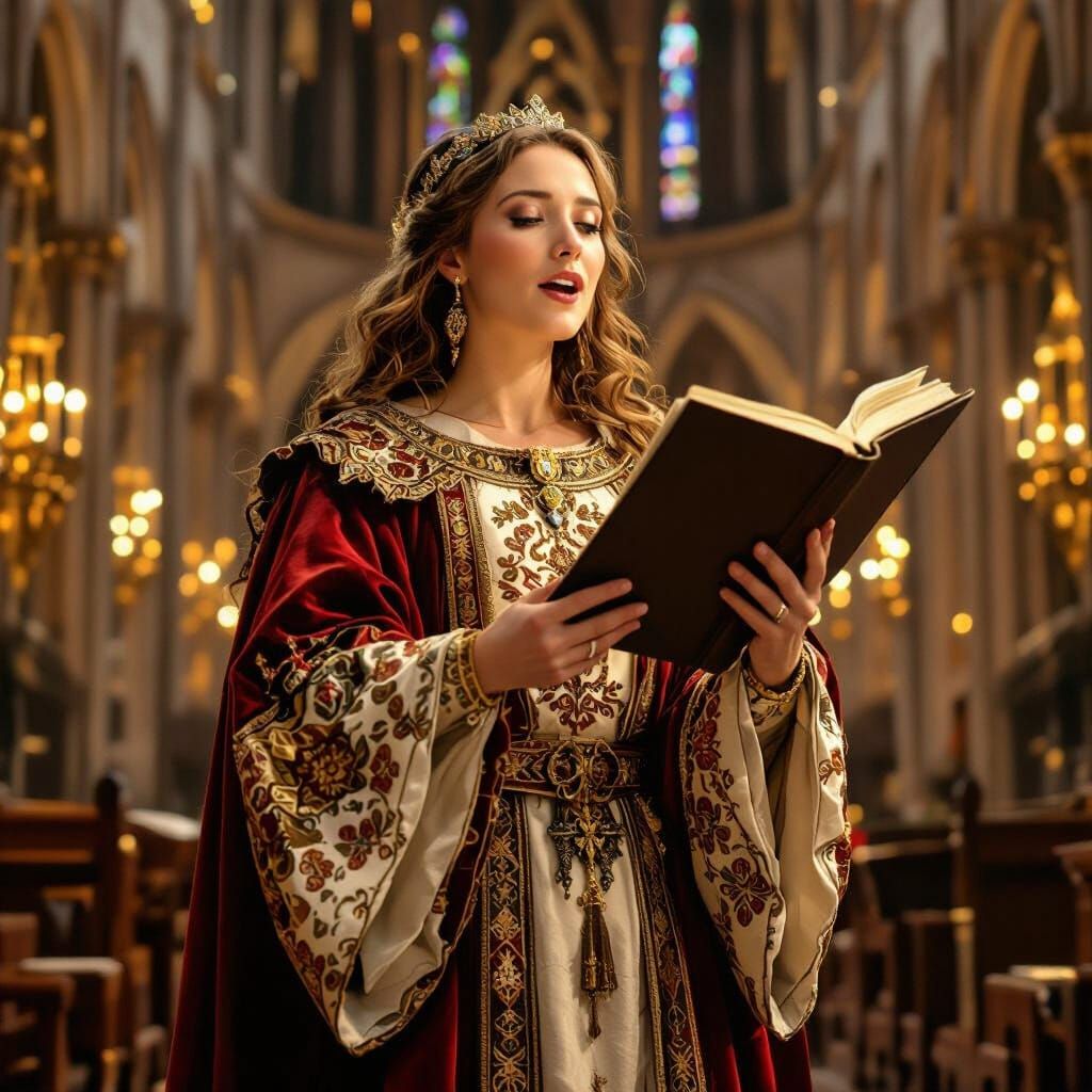 Medieval Alto Singer in Gothic Cathedral