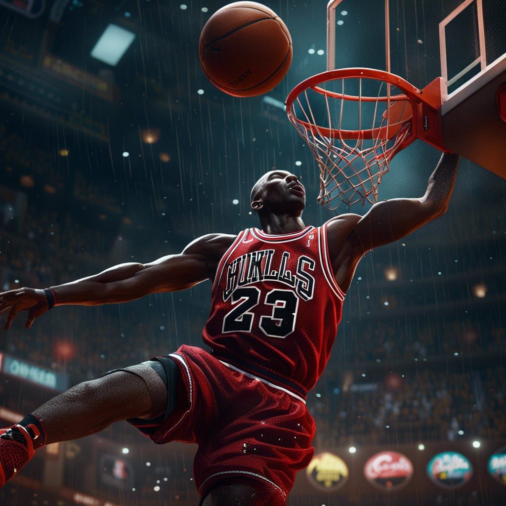 Michael Jordan Dunking: Detailed Matte Painting