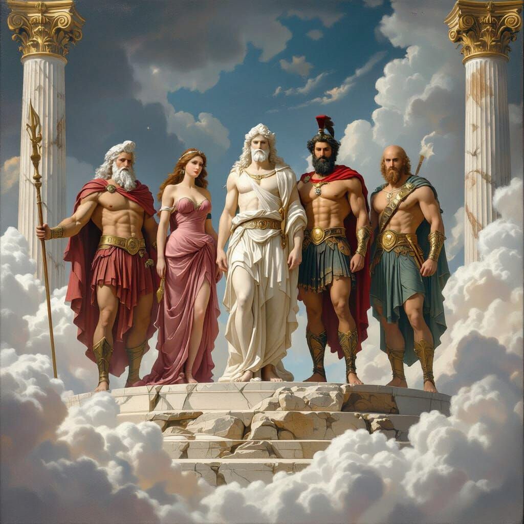 Gods on Mount Olympus in Dramatic Lighting