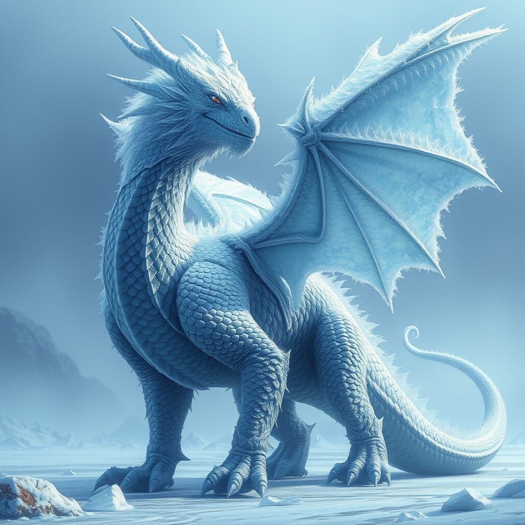 Majestic Ice Dragon in Frozen Tundra