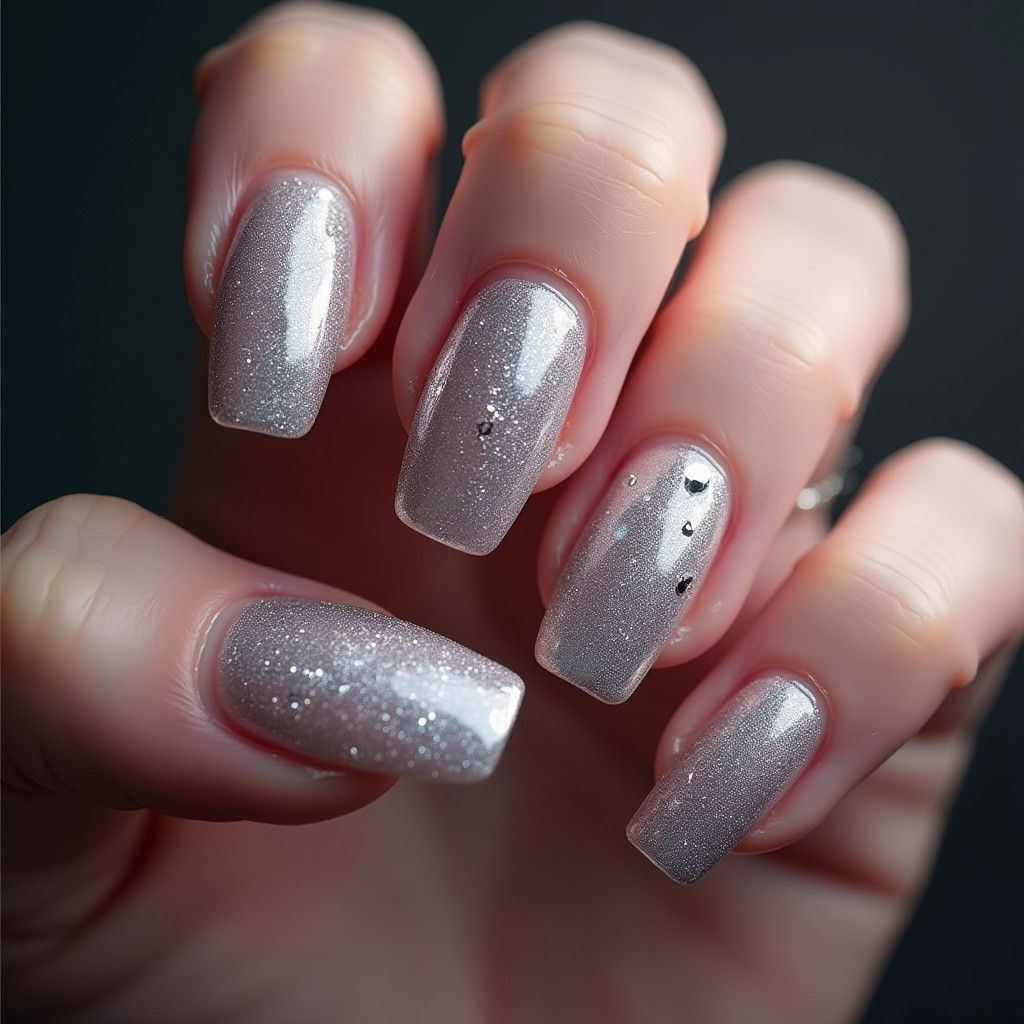 Silver Glitter French Coffin Nails: Digital Art