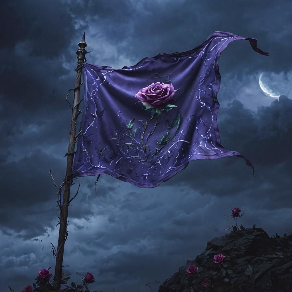 Intricate Purple Banner with Thorns and Roses