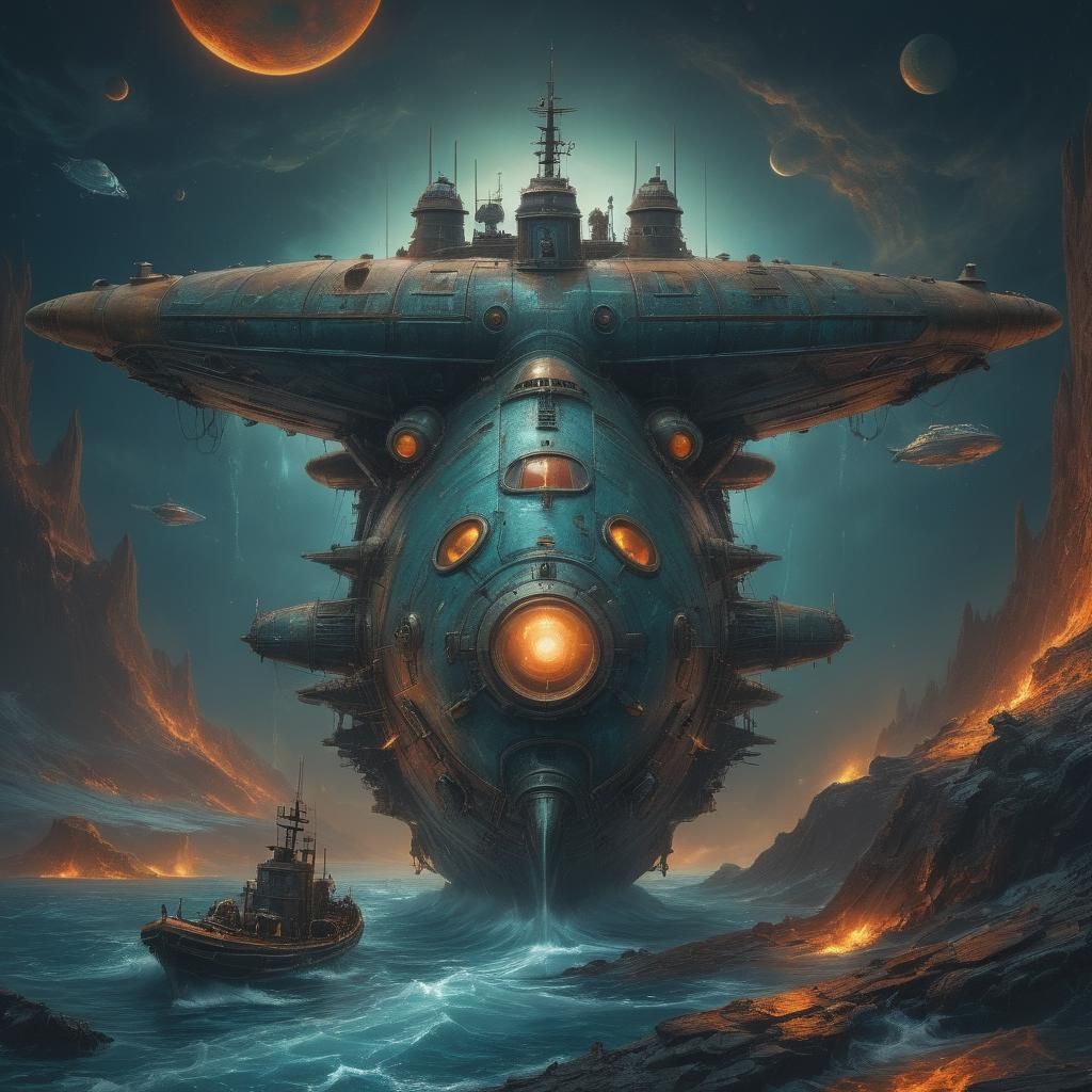 Steampunk Alien Submarine Boat on Ice Planet