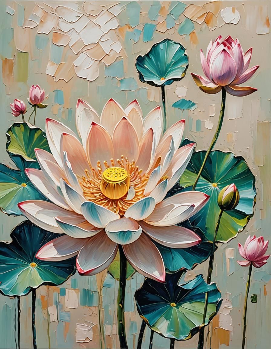 Impasto Lotus Flower Canvas Print Wall Art