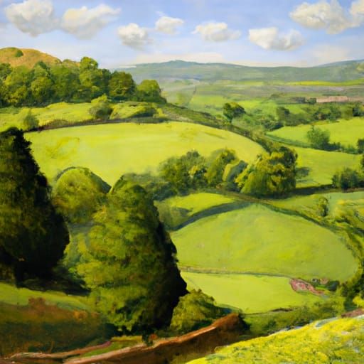 English Countryside Spring Landscape in Hudson River Style