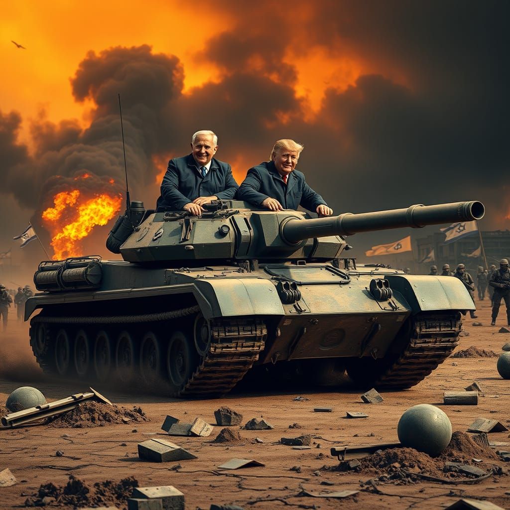 Trump and Netanyahu Ride a Tank Through War Zone