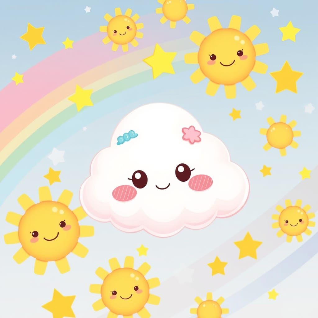 Cute Cloud Character in Pastel Sky, Sanrio Style