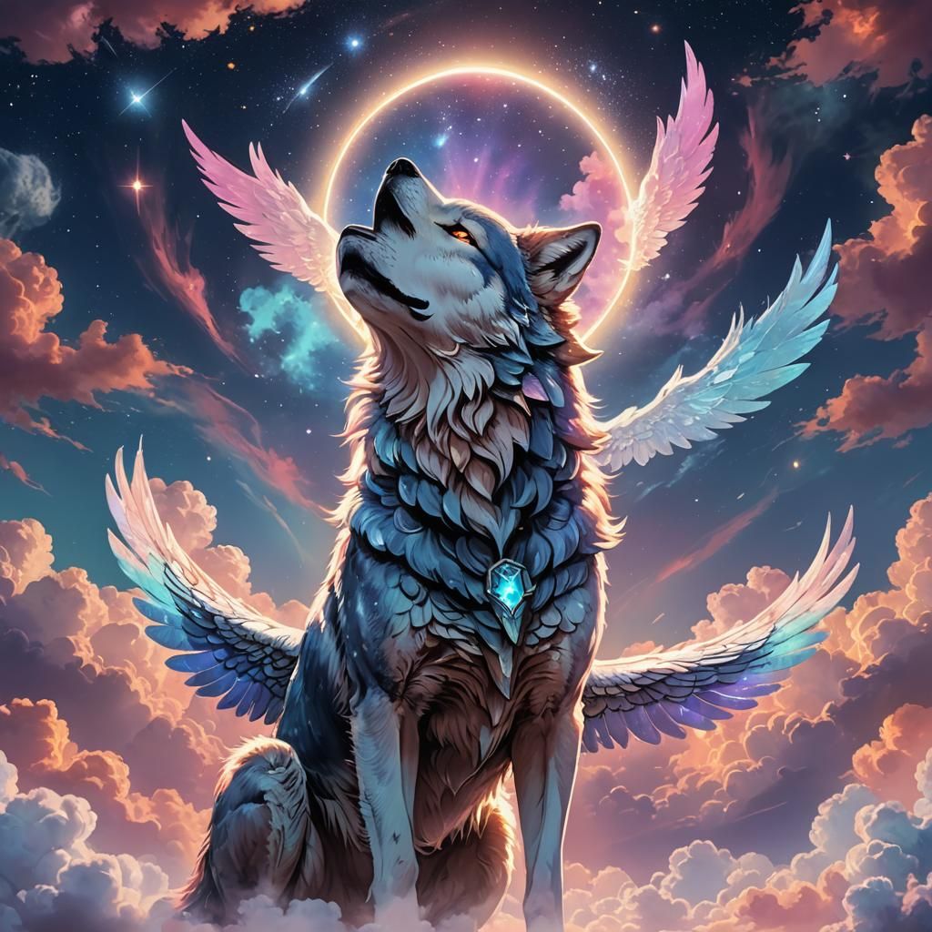 Celestial Wolf Portrait in Anime Style