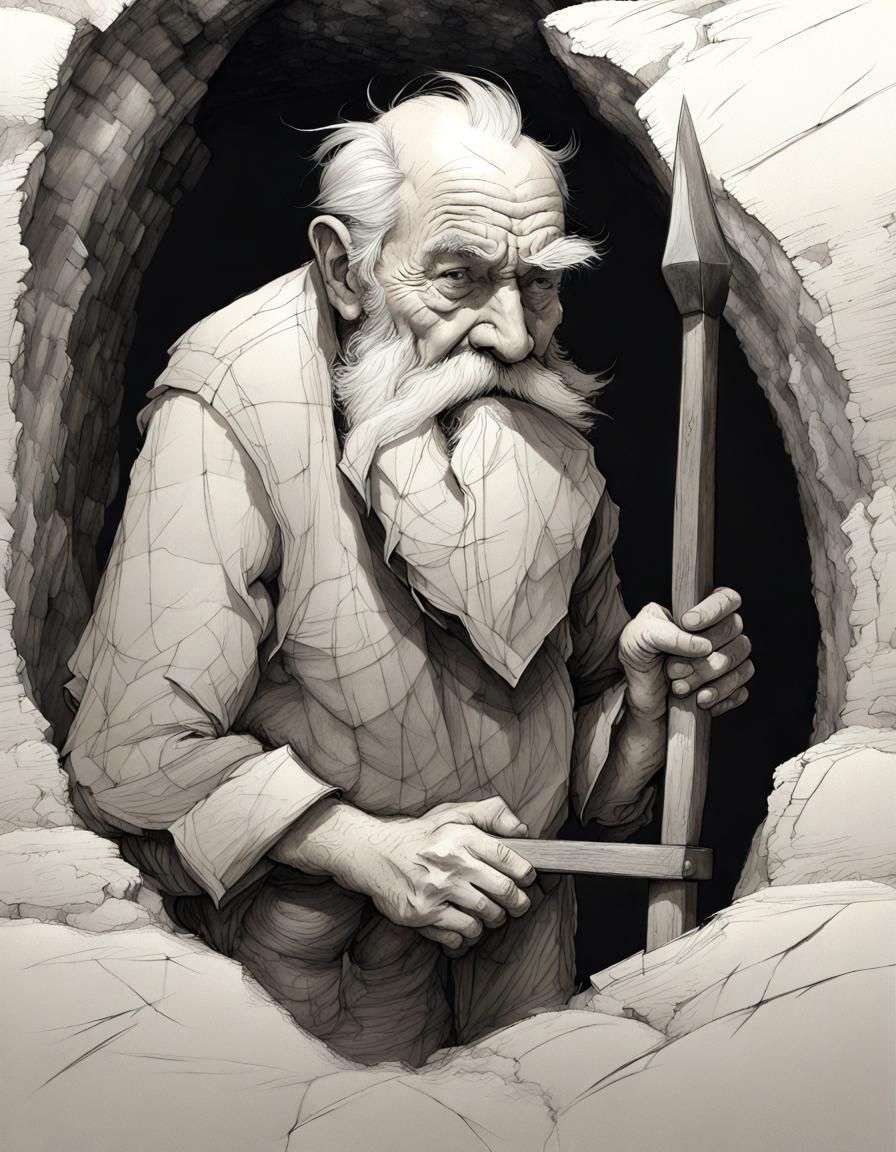 Grumpy, one of Snow White's seven dwarves, at the end of a long day in the mines