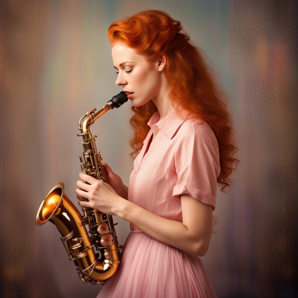 Glamour Shot of Young Woman Playing Saxophone