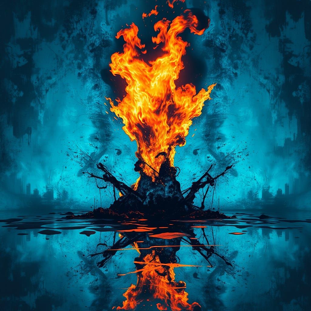 Chernobyl Disaster Rorschach Blot in Blue and Silver