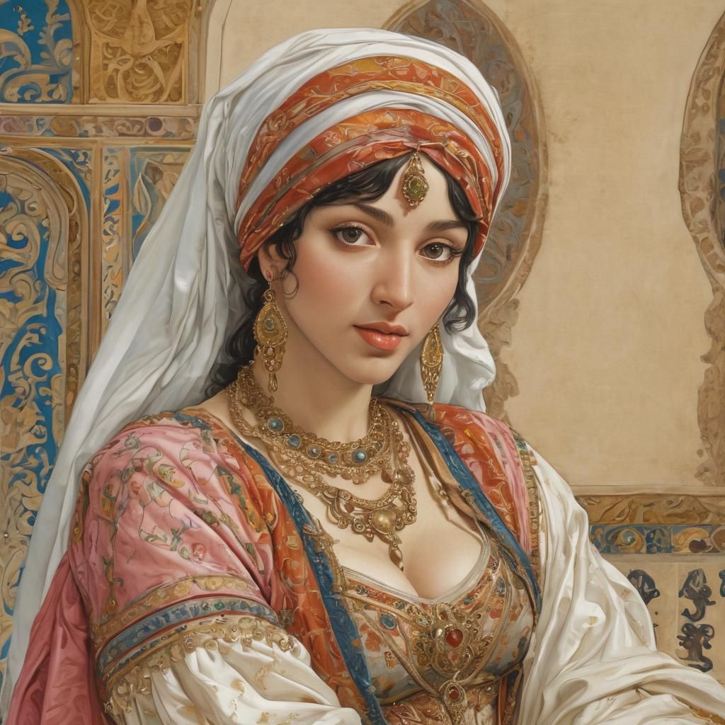 Scheherazade Portrait in Renaissance Comic Art Style