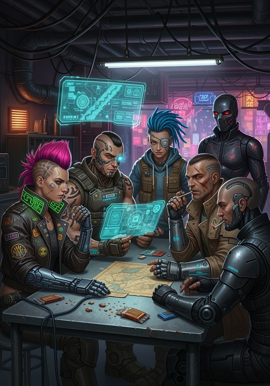 Cyberpunk: A group/team is plotting/ploying