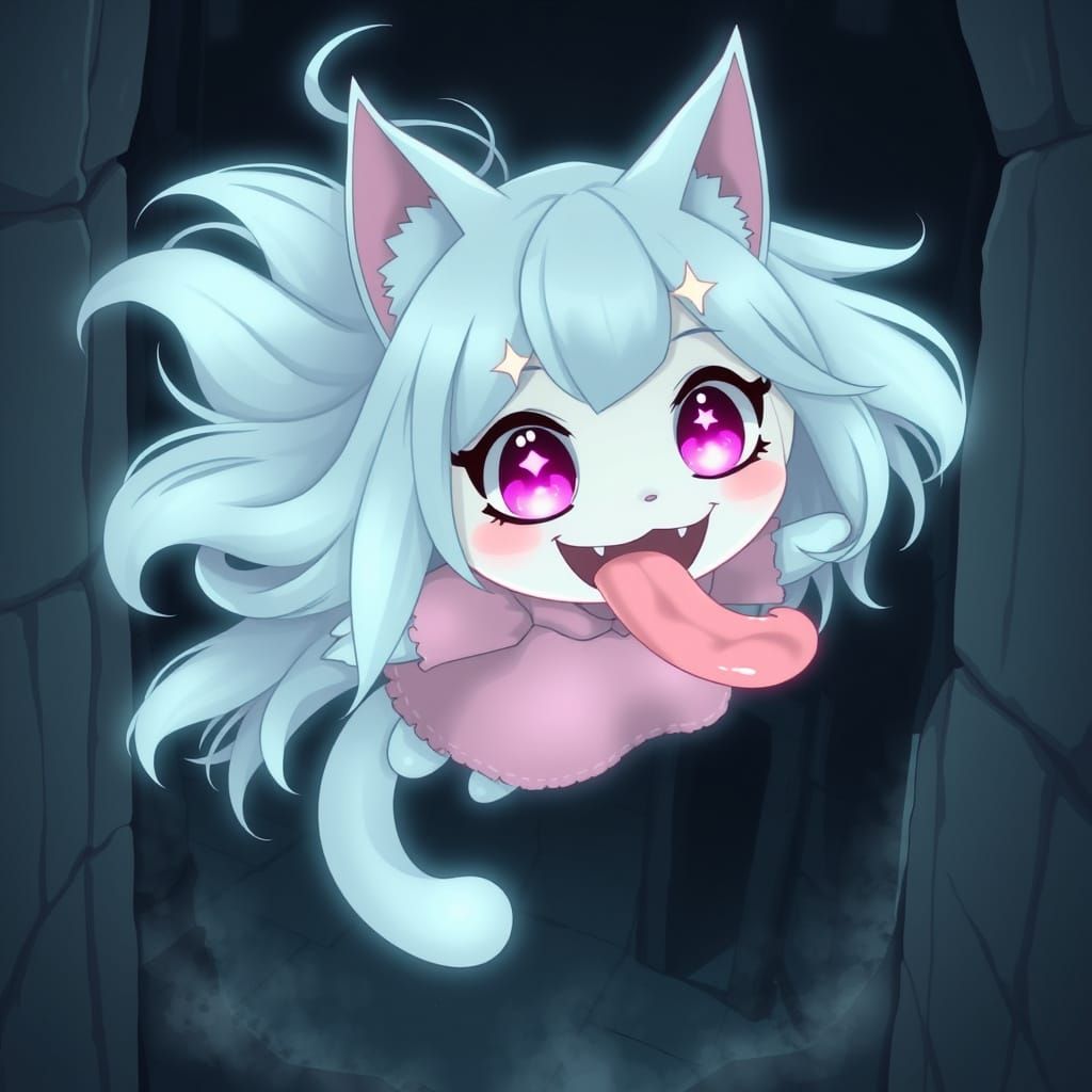 Spooky Anime Catgirl Ghost in Whimsical Style