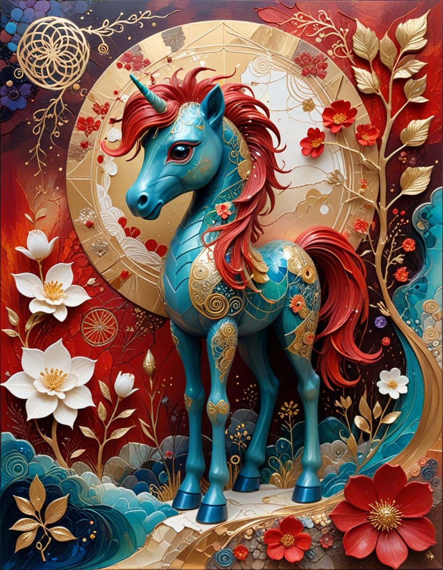 My Little Pony with Duckling in Dreamlike Kintsugi Painting